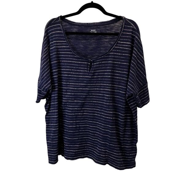 Old Navy Blue Gray Striped Scoop Keyhole Neck Short Sleeve Top Womens XXL Tall - Picture 1 of 11